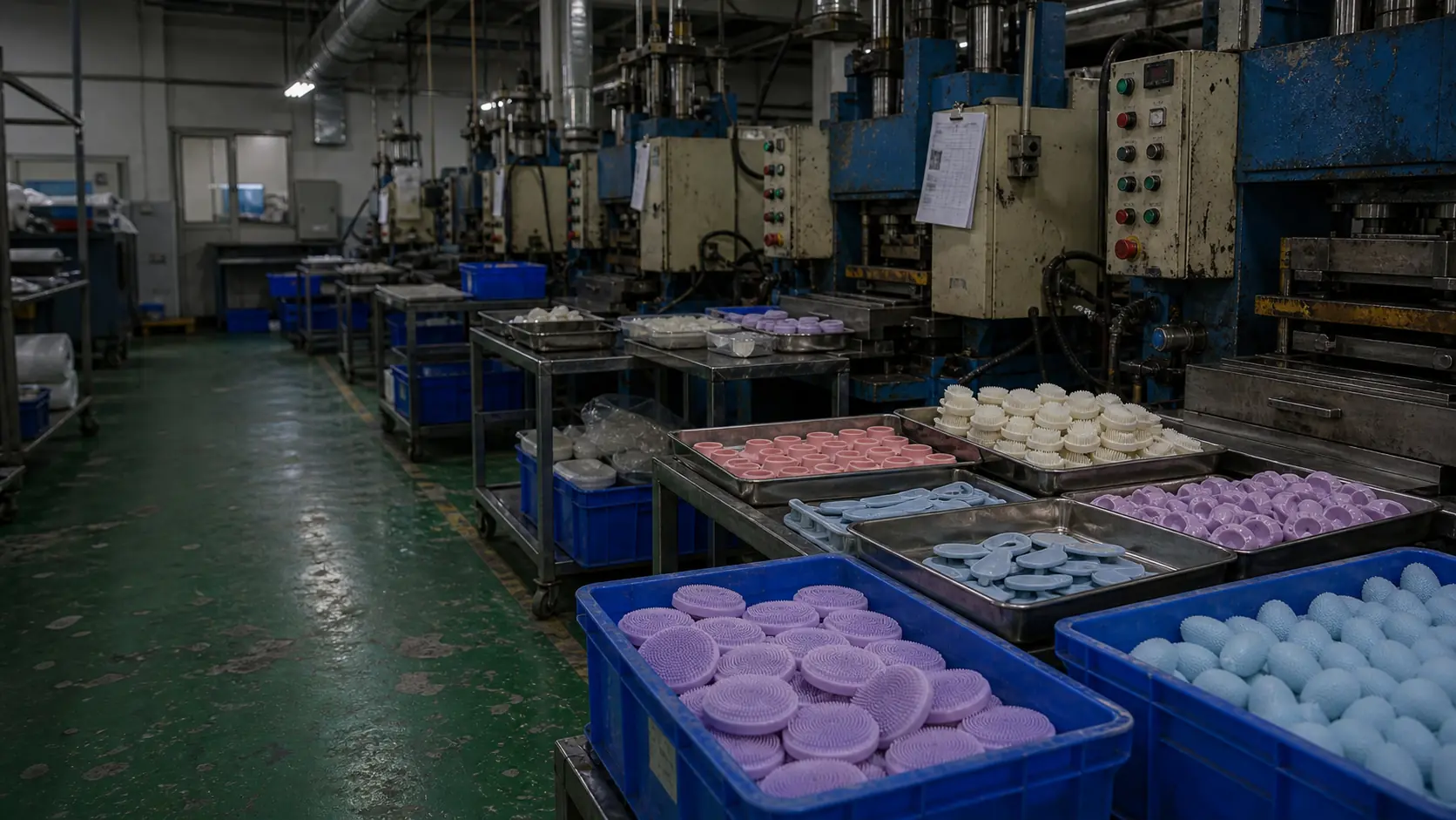 Beauty silicone products in factory setting