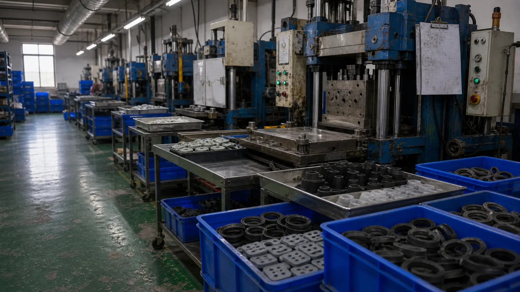 Industrial silicone components in real workshop scene