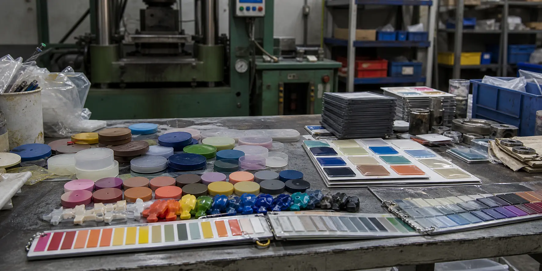 silicone material and color samples in factory