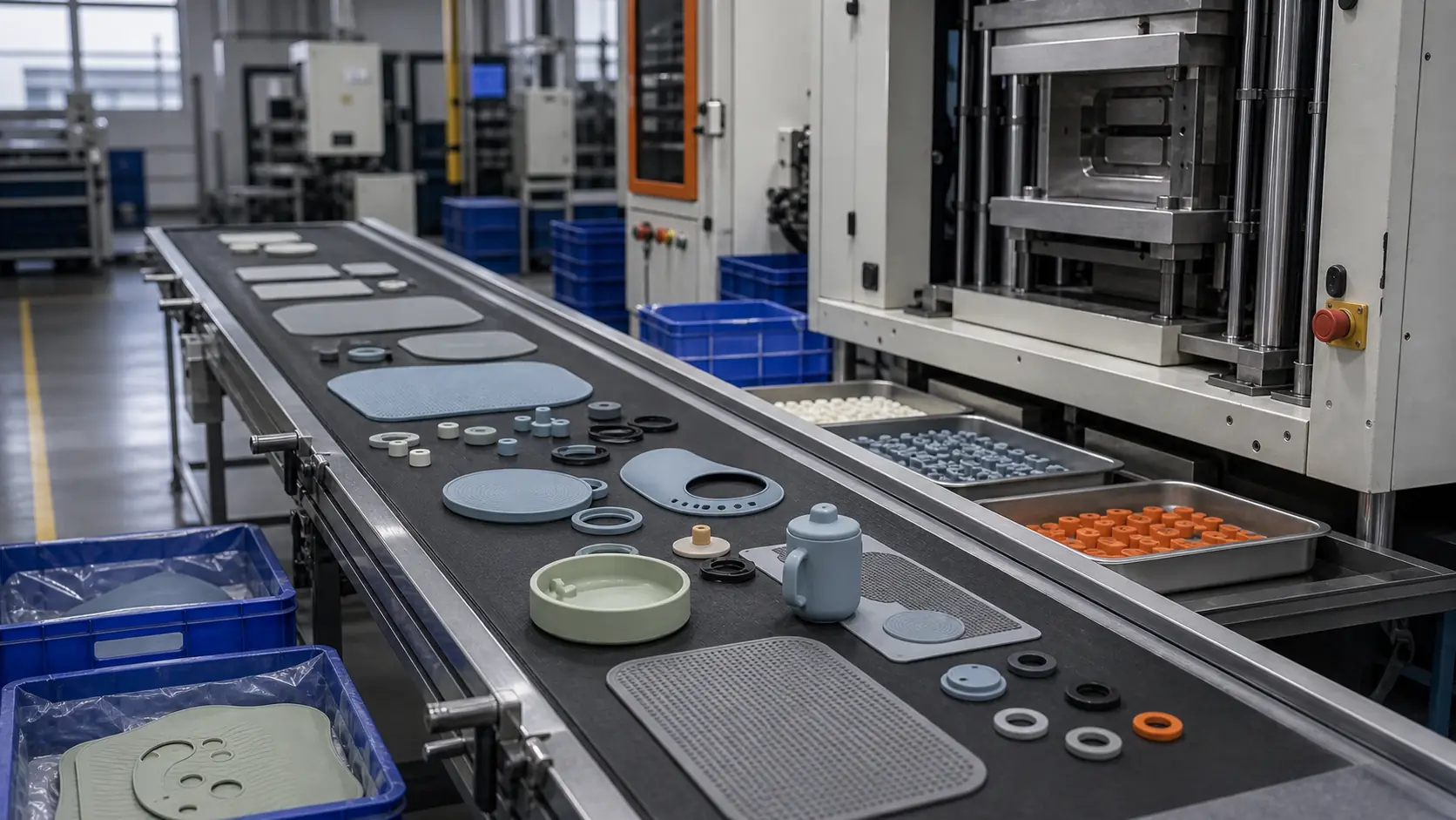 Silicone product samples near production line