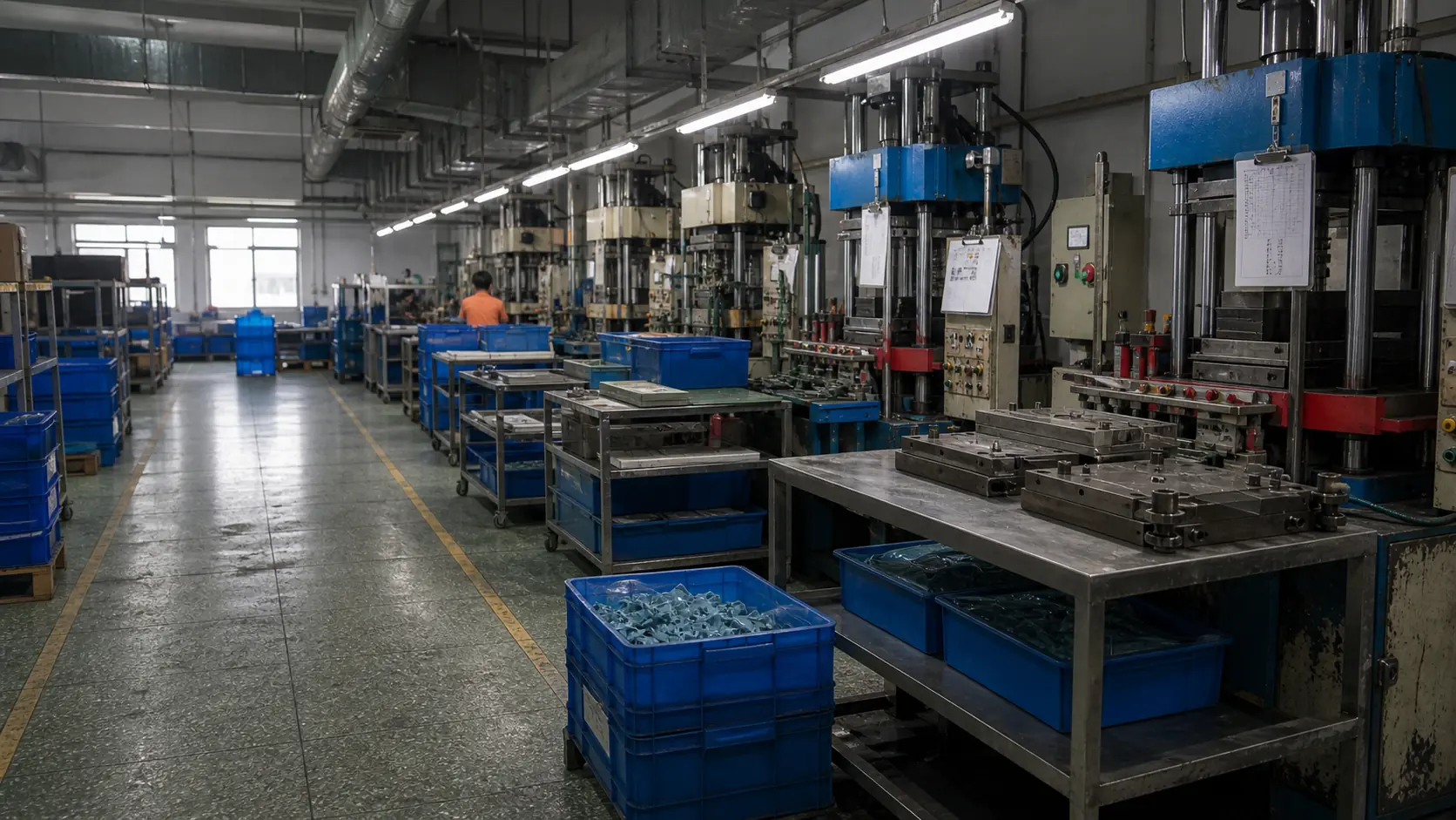 silicone molding line with bins and carts